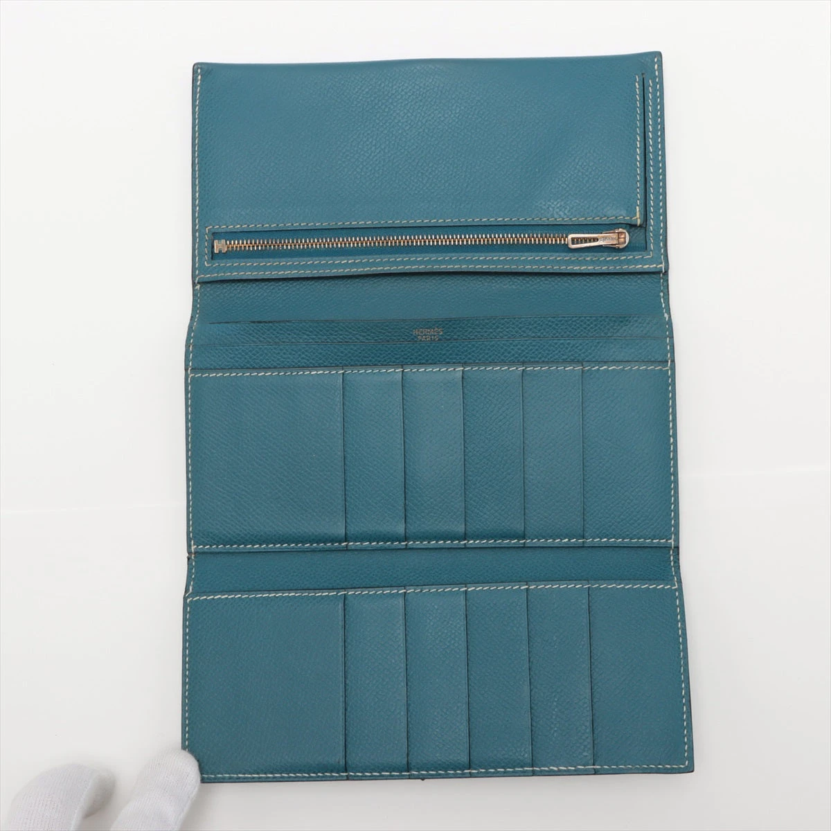 エルメス ベアン デュプリ ヴォーエプソン 財布 ブルー シルバー