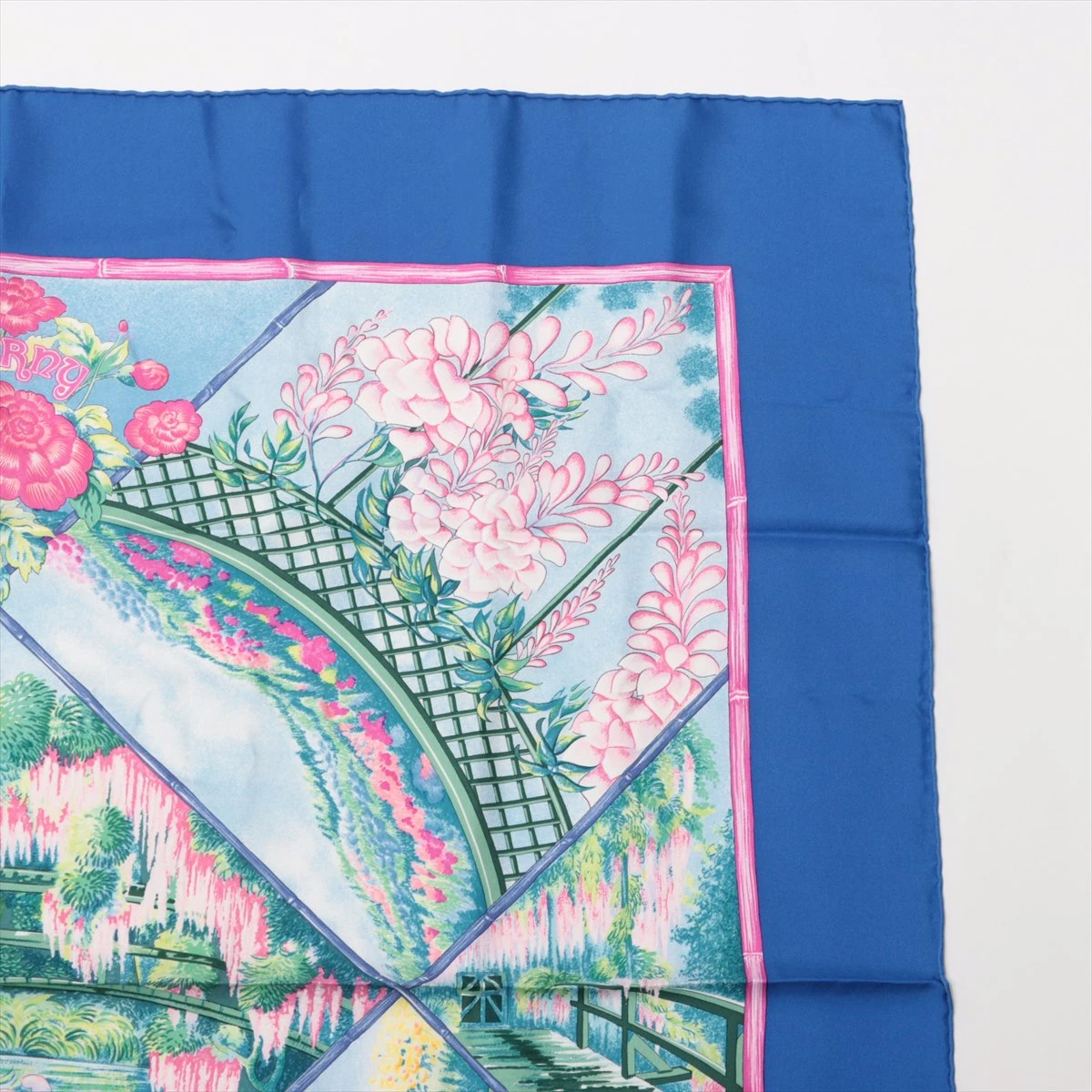 エルメス カレ90 GIVERNY スカーフ シルク ブルー×ピンク