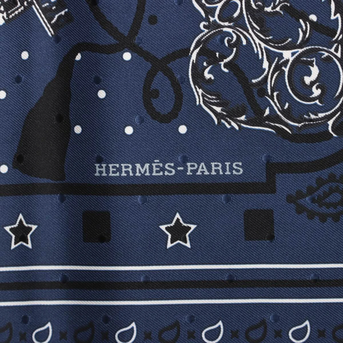 ❤未使用品❤カレ55 バンダナ柄 Les Cles 鍵 ネイビー エルメス エルメス バンダナ LES CLES 鍵 スカーフ シルク ネイビー カレ