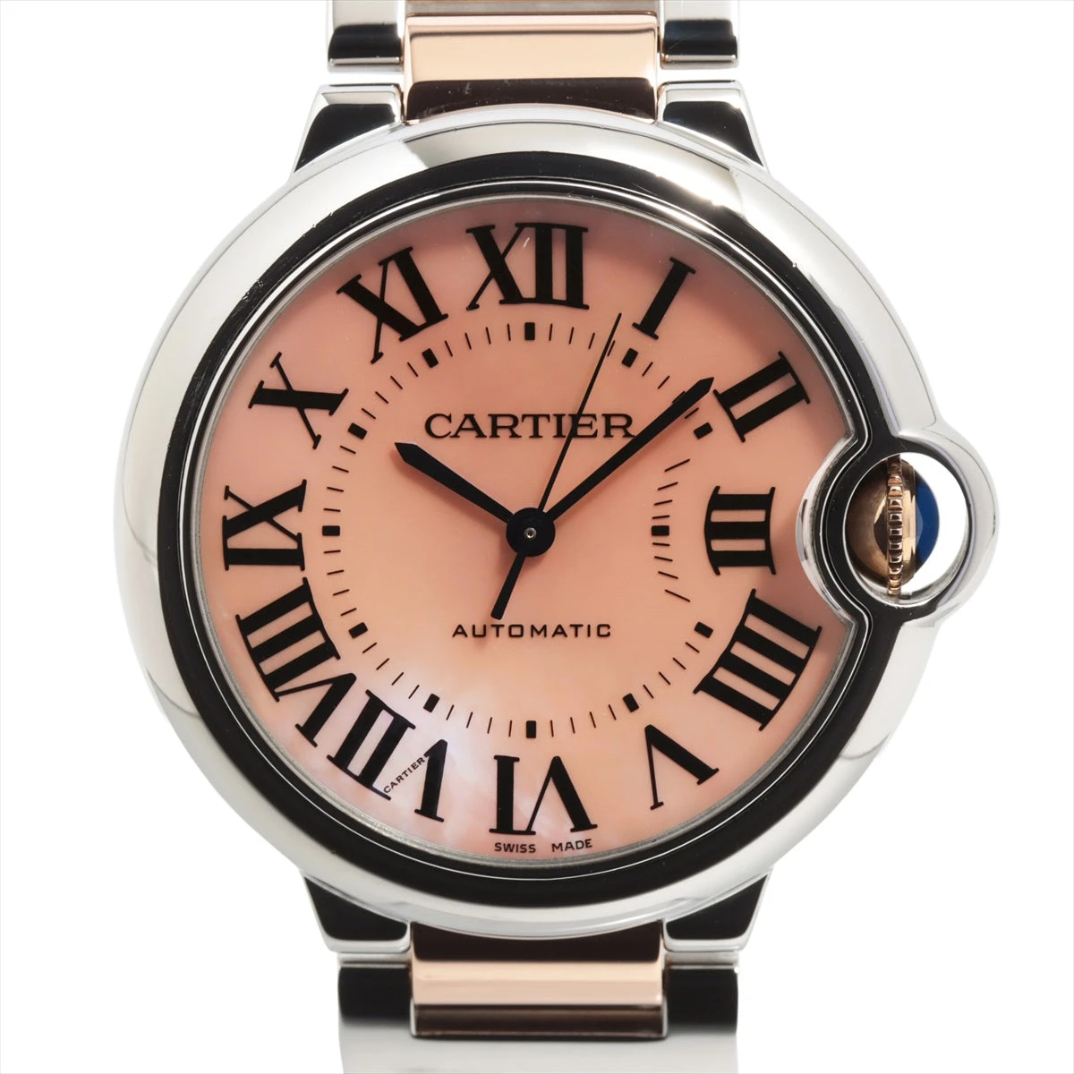 カルティエ バロンブルー36mm W6920033 SS×PG AT ピンクシェル文字盤