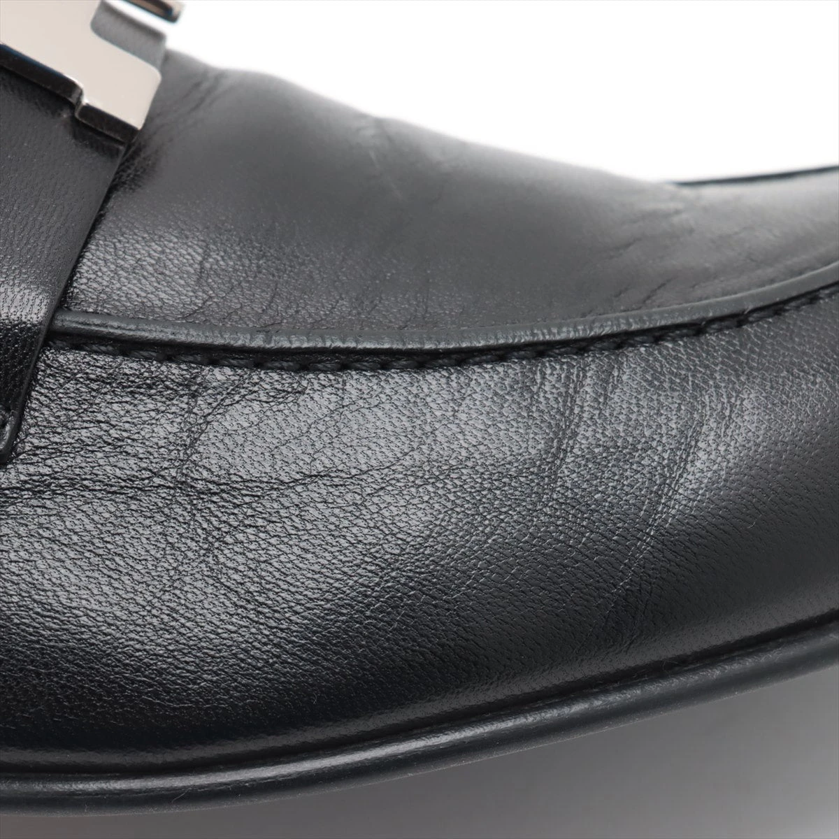 Hermes コンスタンス Hロゴ レザー ローファー ブラック×シルバー HERMES エルメス コンスタンス ローファー レザー Hロゴ