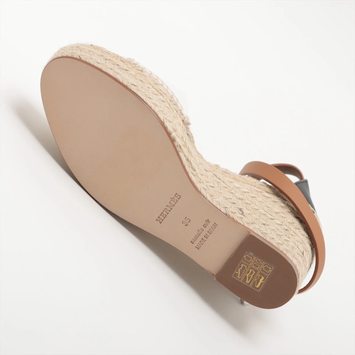 HERMES エスパドリーユ ブラウン 35 エルメス エズ レザー ウェッジソールサンダル 35 レディース