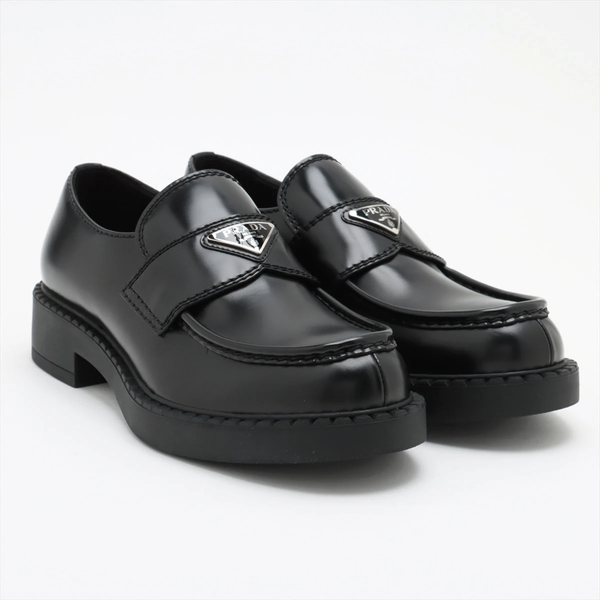 【正規品】PRADA エナメル ローファー 黒　チョコレート　37 プラダ チョコレート レザー ローファー 37.5 レディース