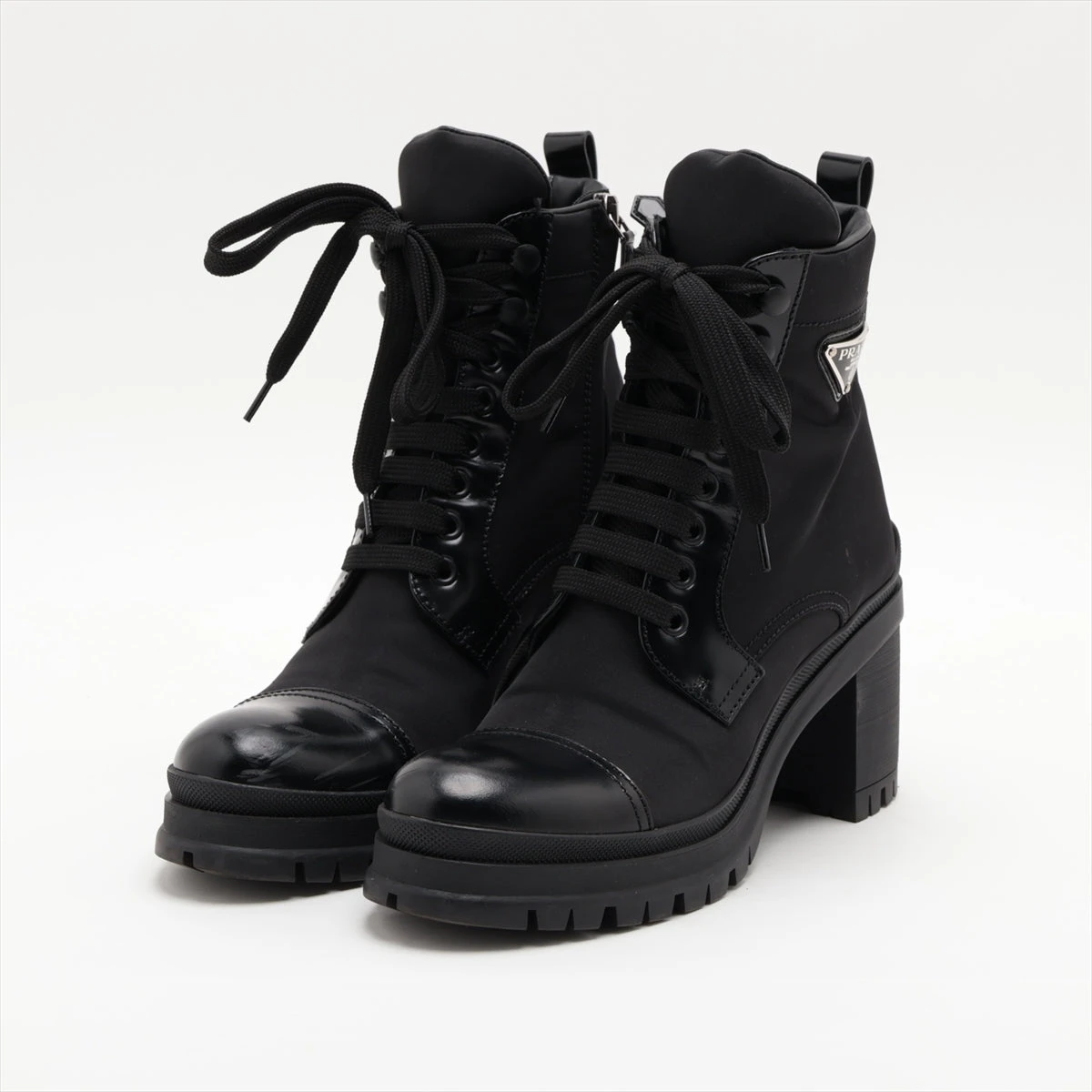 【23AW】新作 レザーx Re-Nylon ブーツ ◆プラダ◆ プラダ トライアングルロゴ ナイロン×レザー ショートブーツ 37