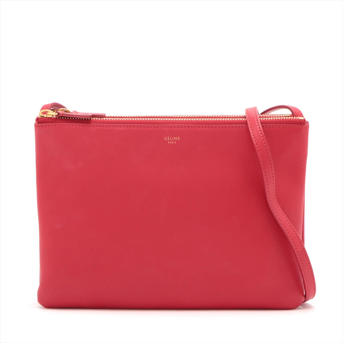 セリーヌ トリオ レザー ショルダーバッグ レッド A2691495｜中古 