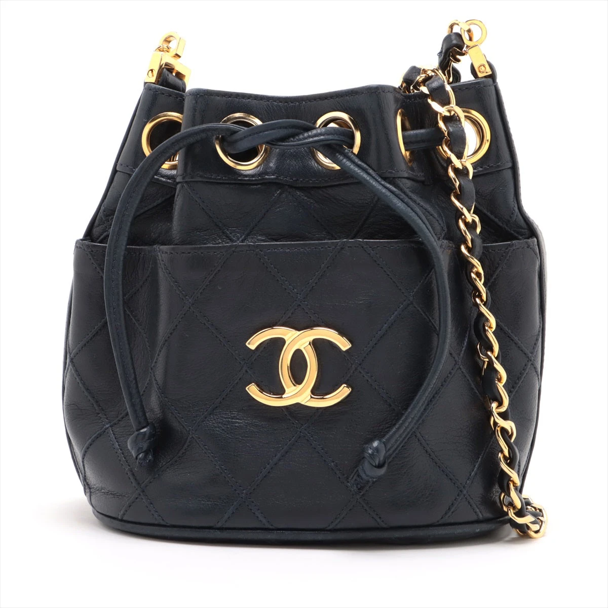 シャネル ビコローレ 巾着チェーンショルダーバッグ ラムスキン 黒