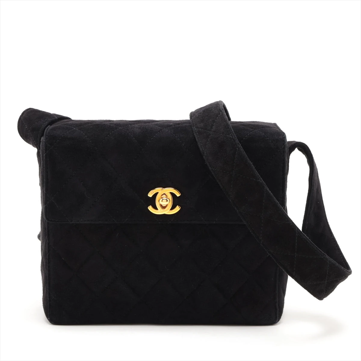 CHANEL スエード ショルダーバッグ シャネル マトラッセ スエード ショルダーバッグ ブラック ゴールド