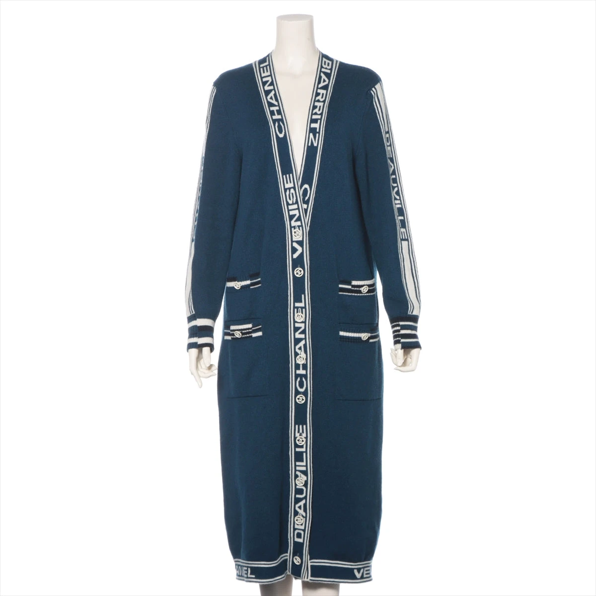 シャネル P60 カシミヤ カーディガン 38 レディース ネイビー