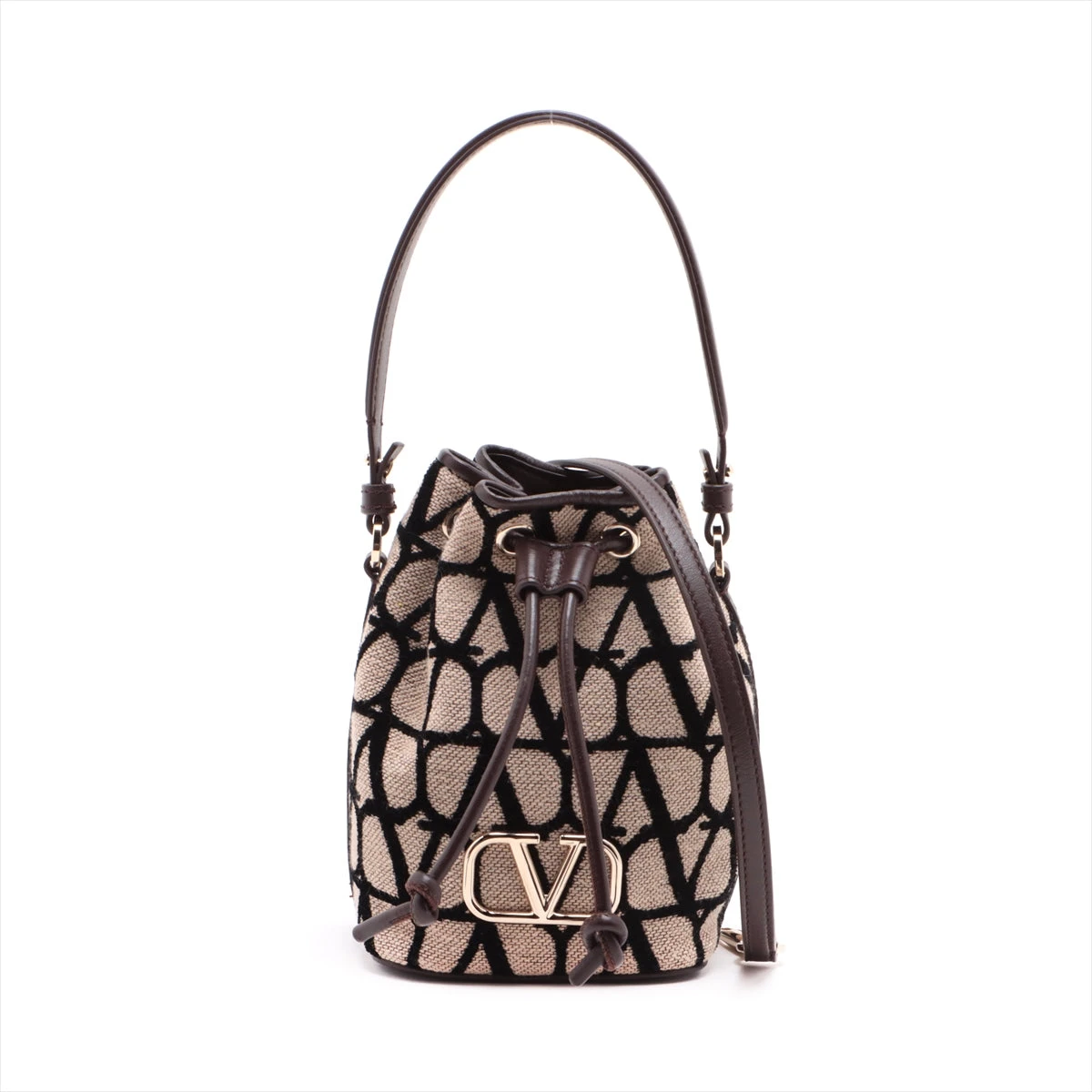 VALENTINO シグネチャー トワルイコノグラフ ミニバケットバッグ Vロゴ シグネチャー チェーン ナッパレザー ミニ バケット