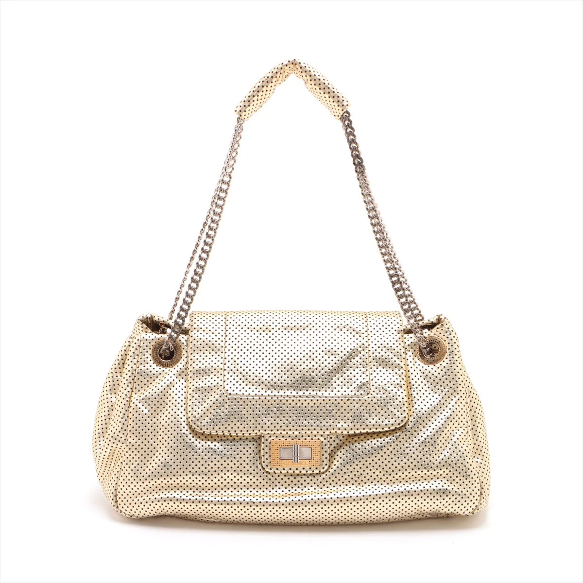 シャネル 2.55 パンチング レザー チェーン ショルダー バッグ ゴールド シャネル 2.55 コーティングレザー チェーンショルダーバッグ