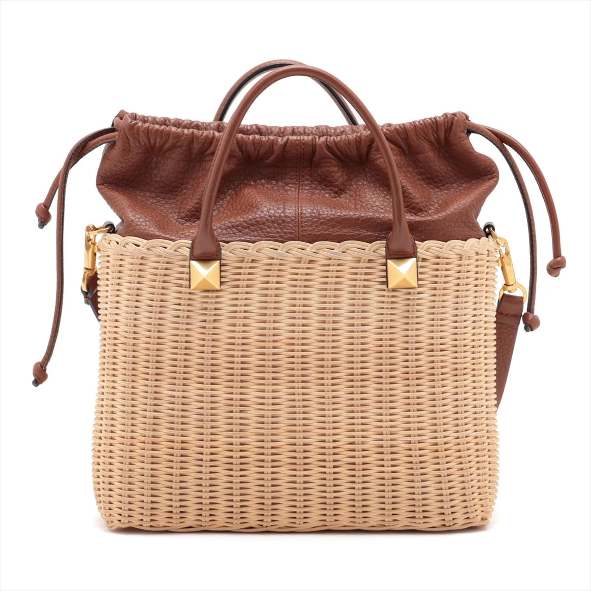 VALENTINO ロゴ かご トートバッグ ブラウン【注目商品】★ Valentino Garavani Vロゴ ロッカー トートバッグ | ブラウン