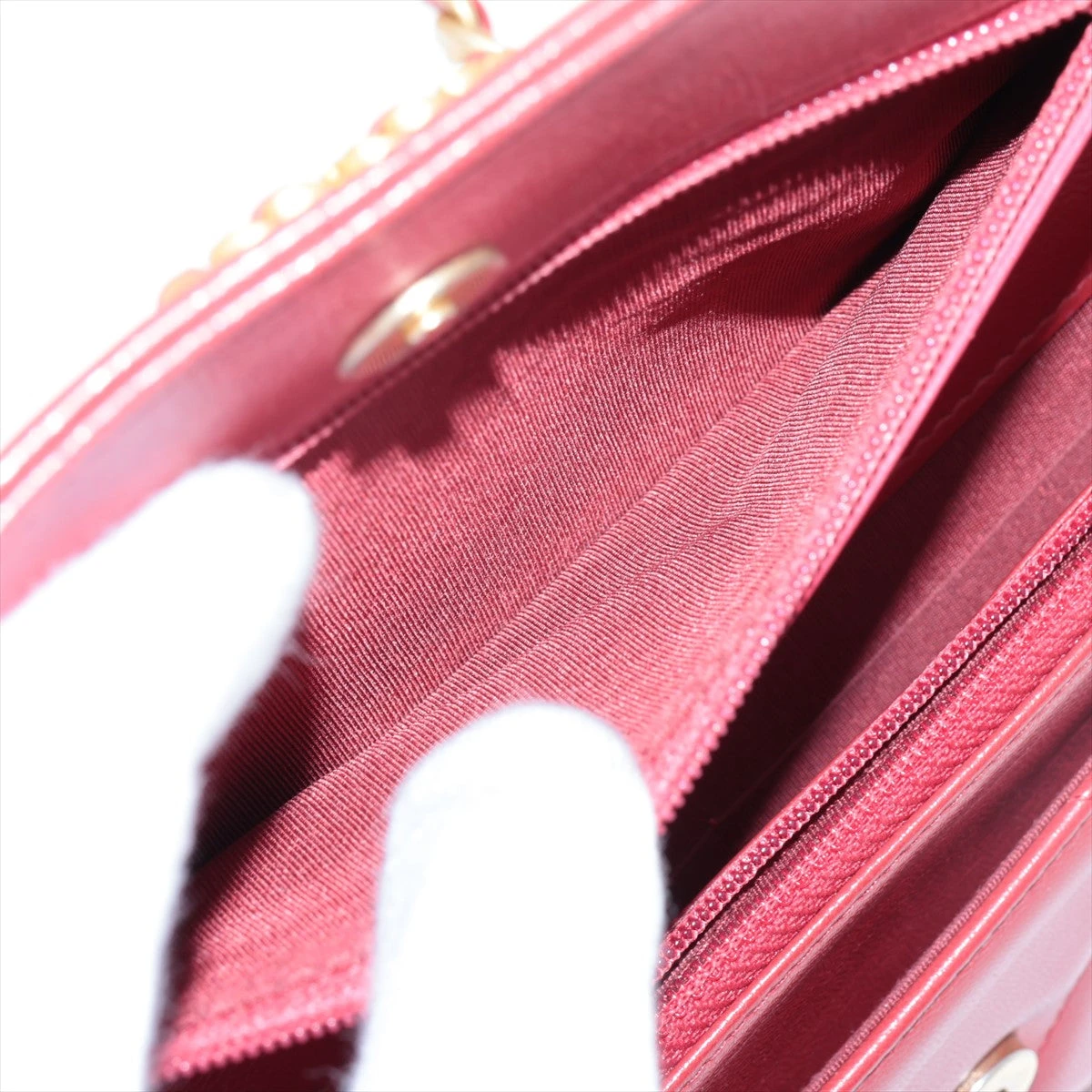 VINTAGE シャネル チェーンウォレット ラム レッド/S金具 シャネル CHANEL チェーンウォレット レッド シルバー金具