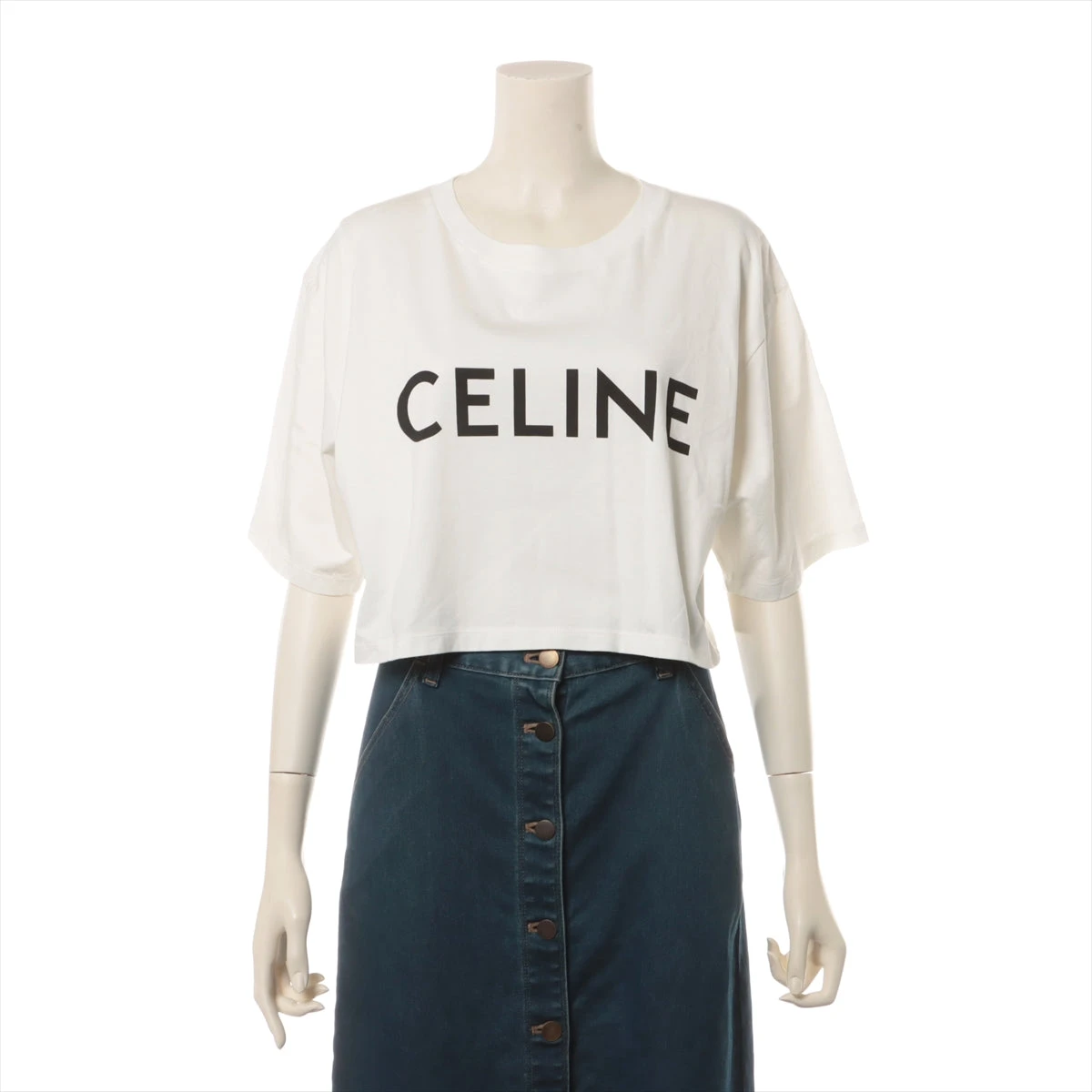 CELINE クロップドTシャツ ホワイト（セリーヌ コットン Tシャツ