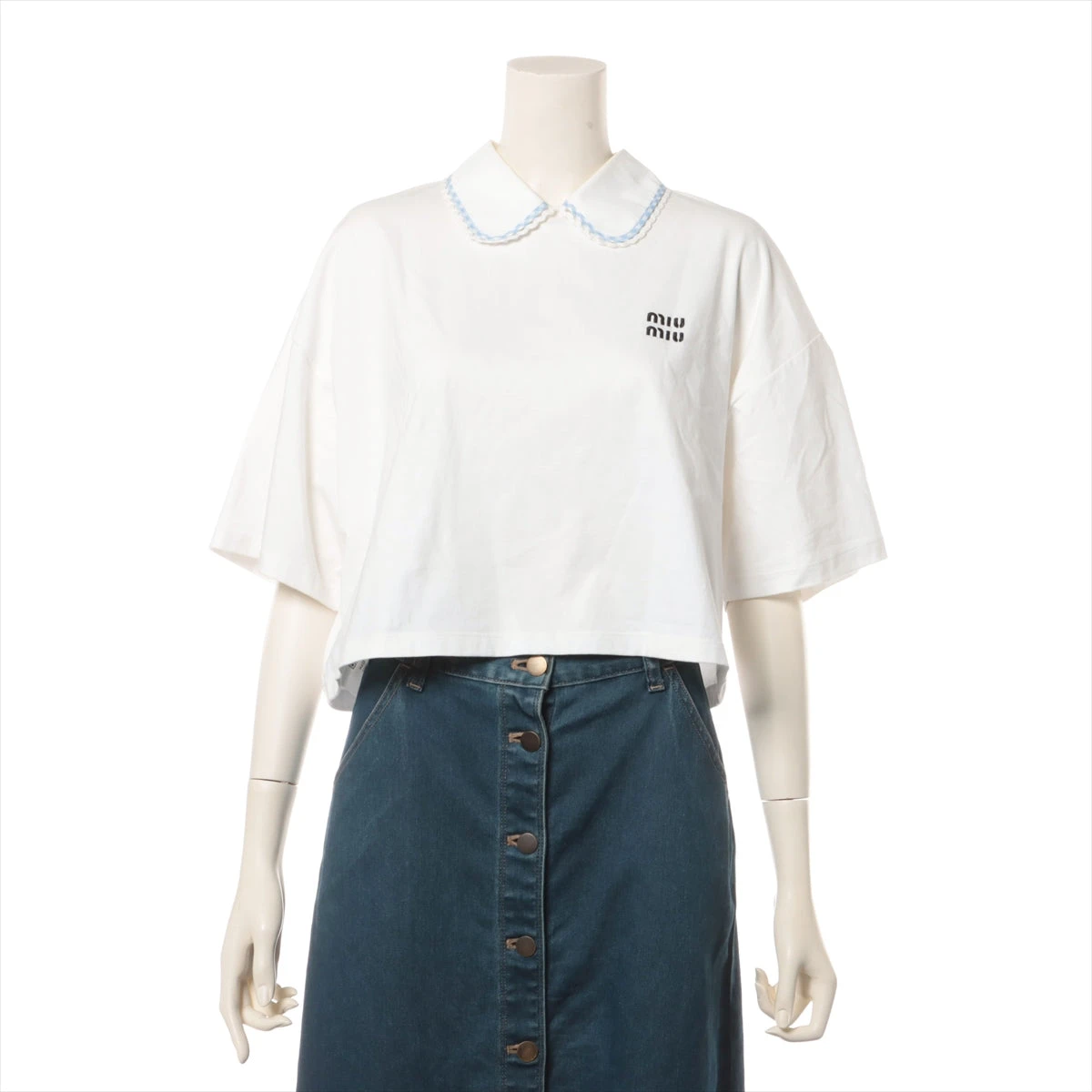 ミュウミュウ 22年 コットン Tシャツ S レディース ホワイト MJN392