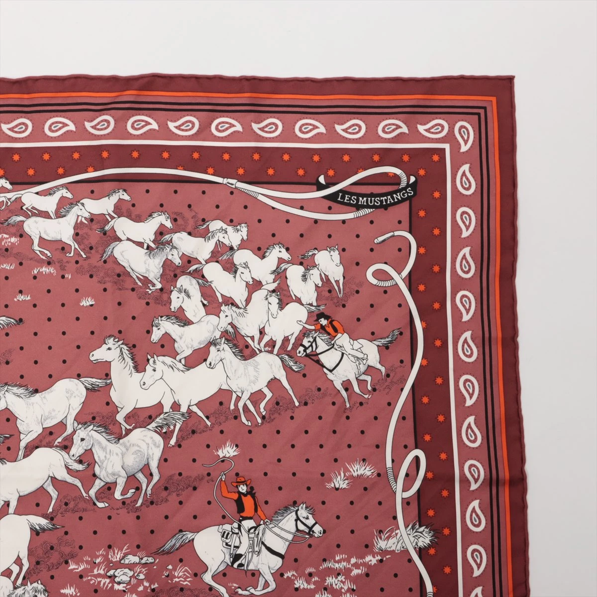 エルメス カレ55 Les Mustangs Bandana 野生馬 スカーフ シルク