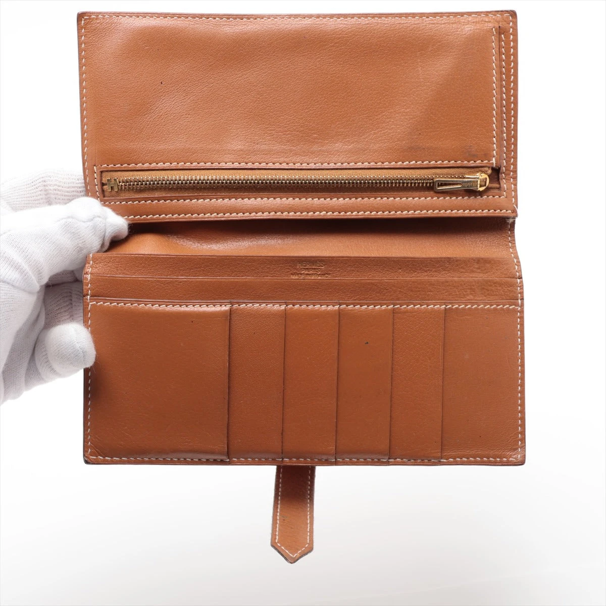 値下げ　エルメス 長財布 ブラウン　ベアン エルメス HERMES ベアン 長財布 ブラウン シルバー金具 四角F