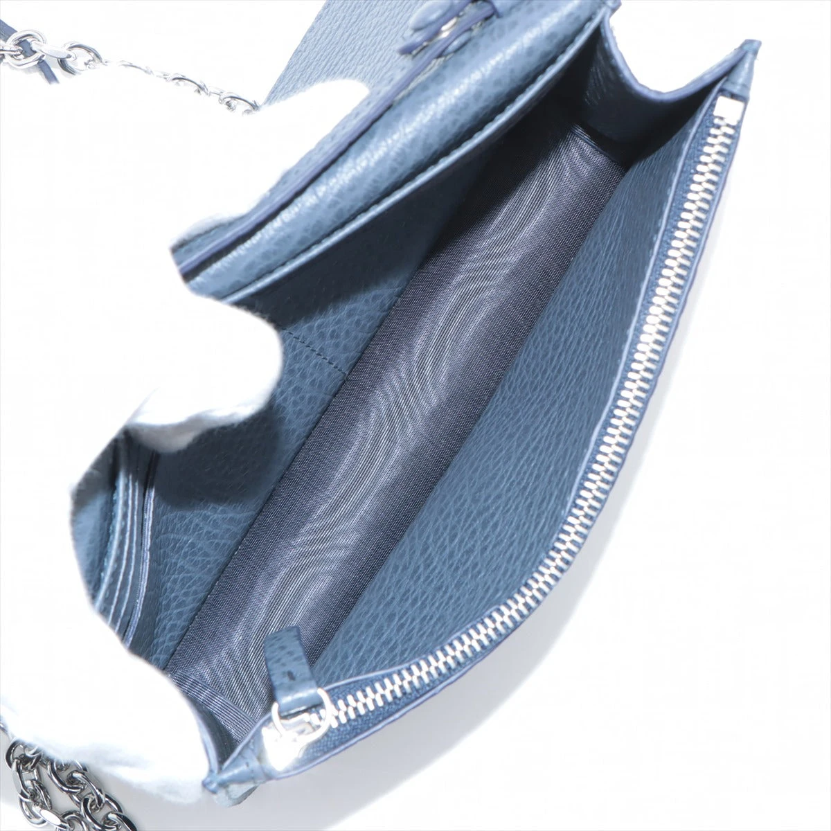 メゾンマルジェラ 4ステッチ レザー チェーンウォレット ネイビー