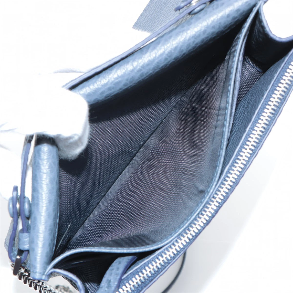 メゾンマルジェラ 4ステッチ レザー チェーンウォレット ネイビー