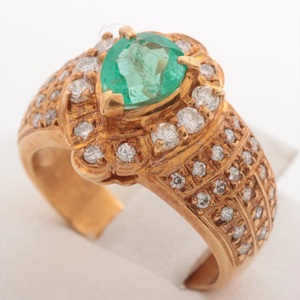 k18 18金 Pt900 エメラルド ダイアモンド リング E-004