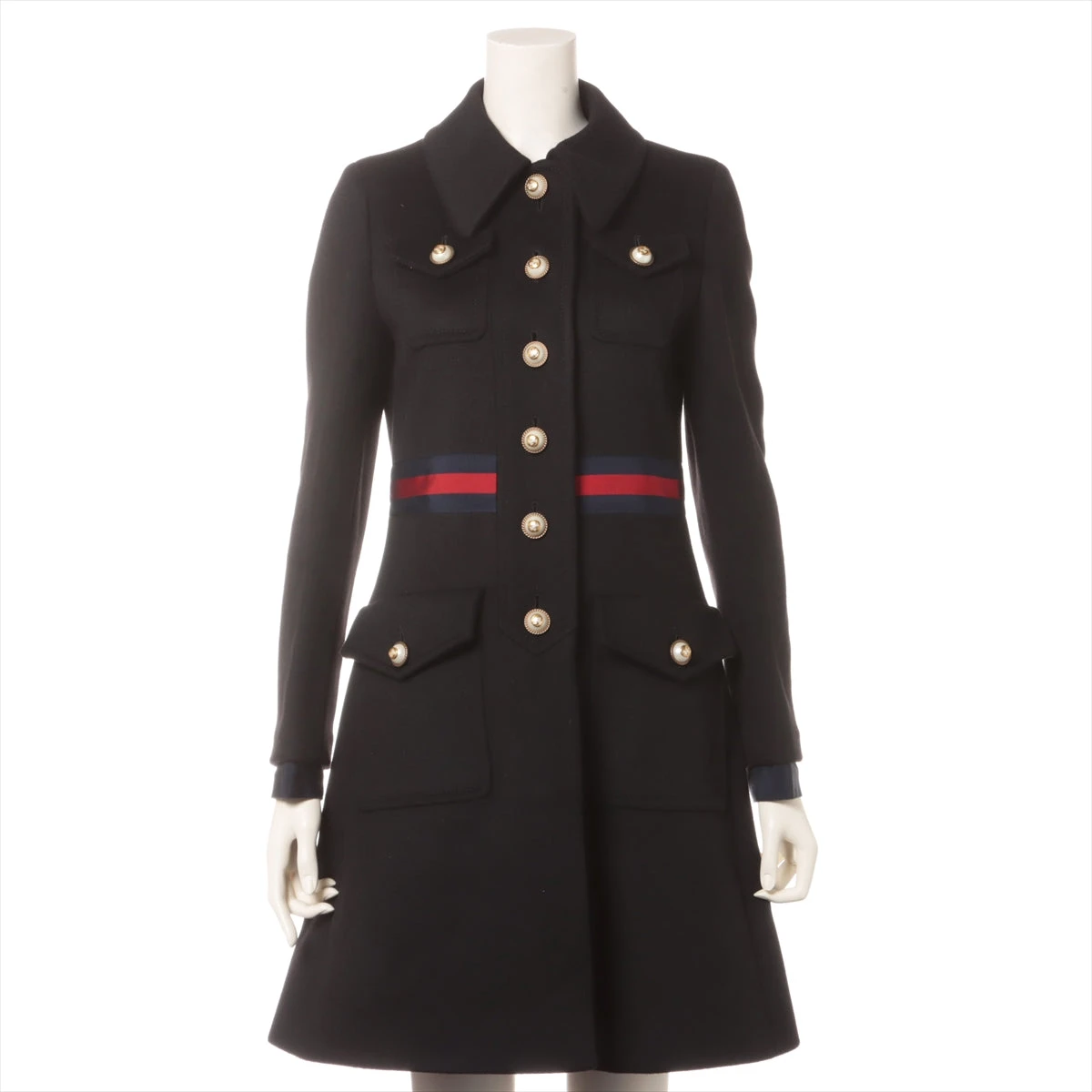 グッチ インターロッキングG 16年 ウール×レーヨン ロングコート 38  