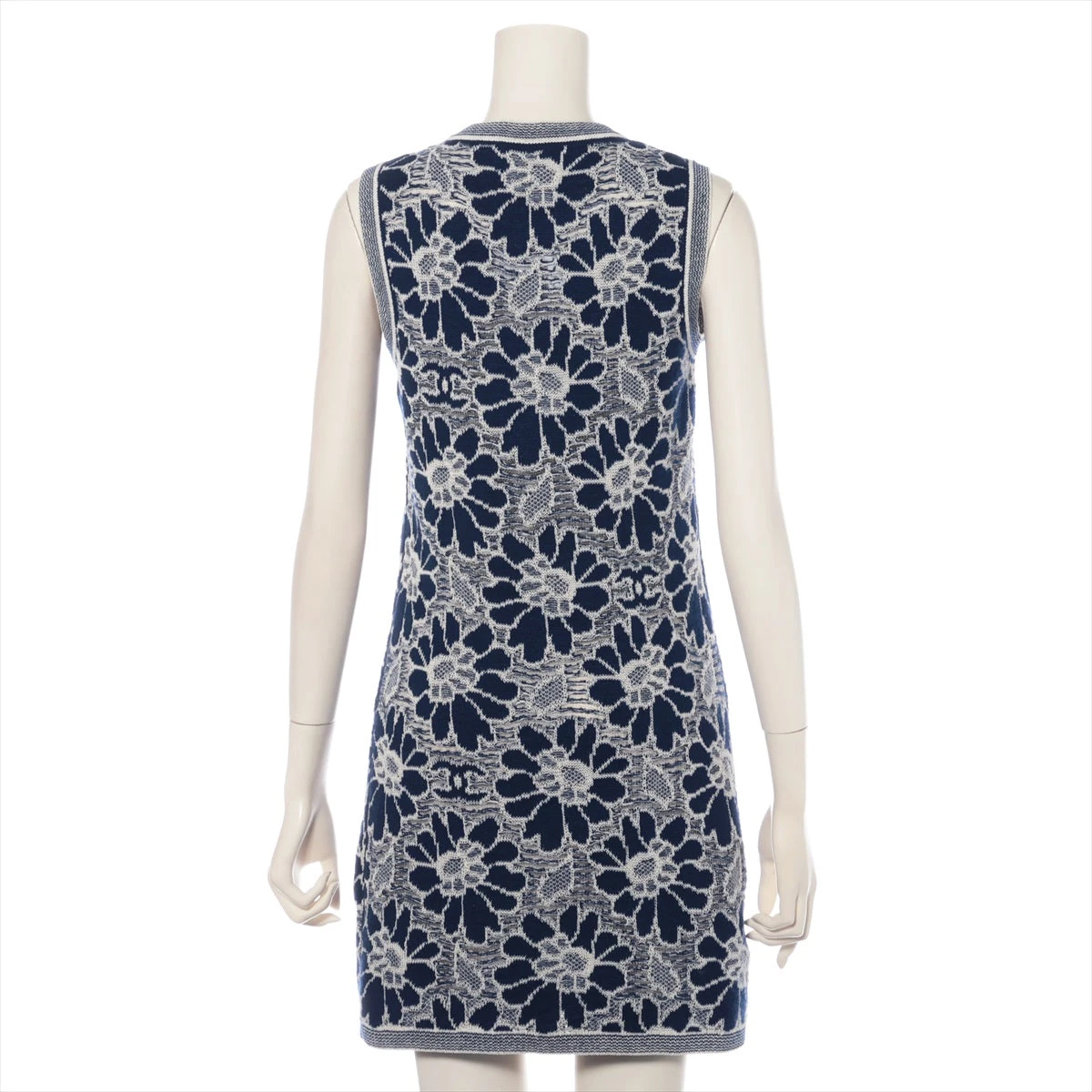 本物 シャネル COCOボタン フラワー装飾 ノースリーブ ワンピース 36