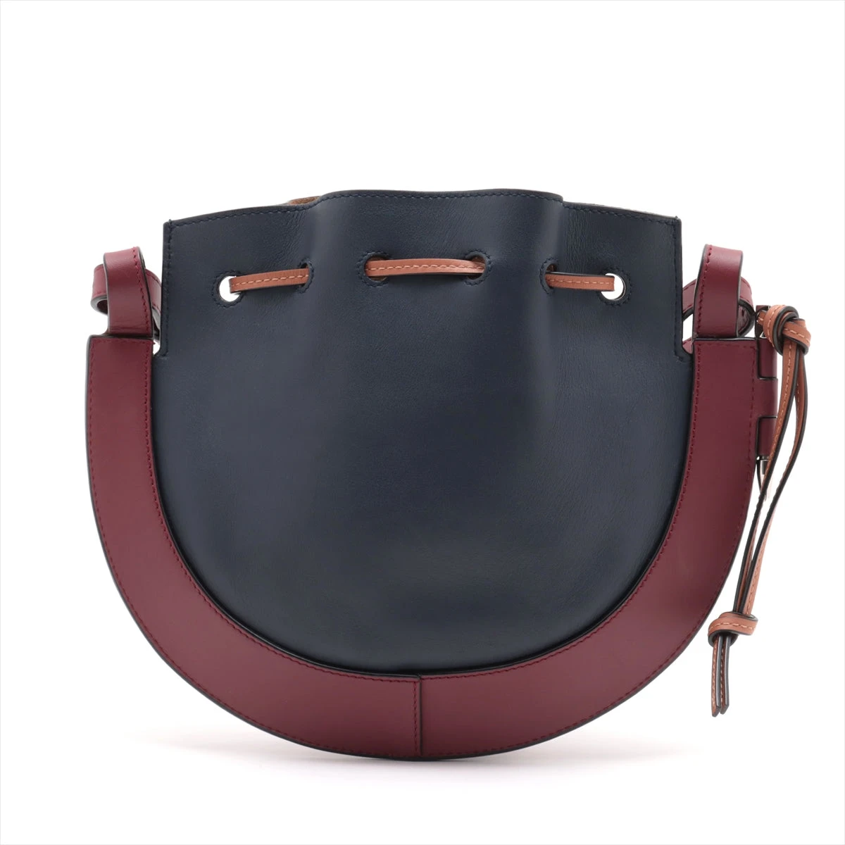 【極美品】ロエベ ホースシュー ショルダーバッグ アナグラム レザー ネイビー ロエベ ホースシュー レザー ショルダーバッグ ネイビー 外部縁