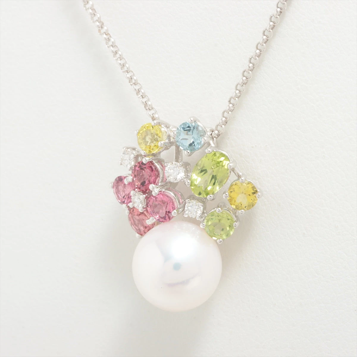 タサキ パール 色石 ネックレス K18WG 7.5g 0.13 約10.0mm ダイヤ