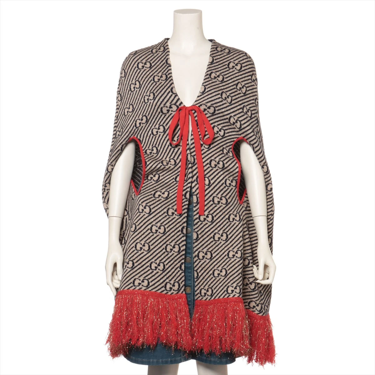 グッチ GG ウール×ナイロン ポンチョ M レディース マルチカラー  