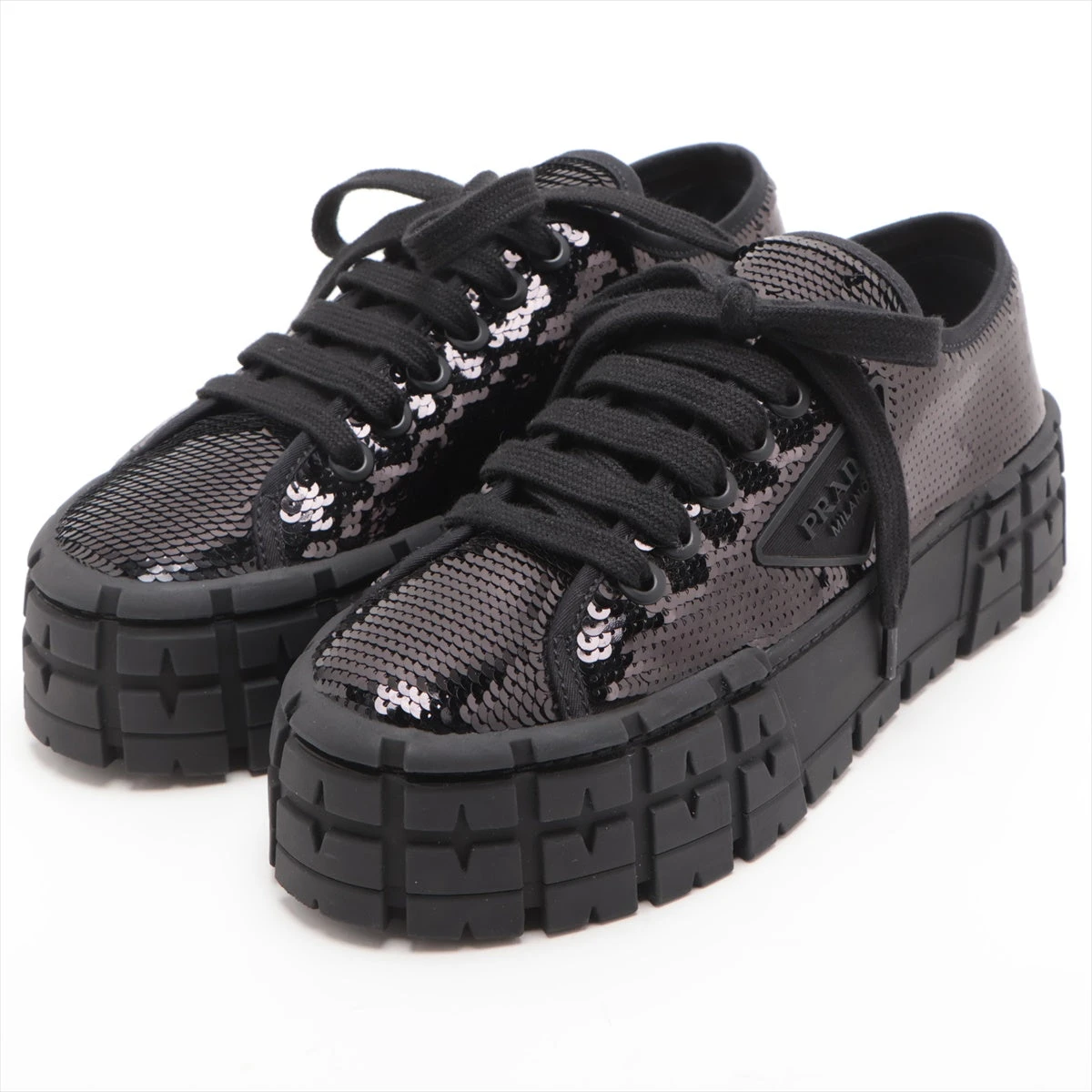 プラダ トライアングルロゴ スパンコール スニーカー 37 レディース