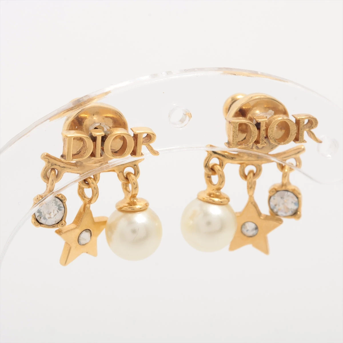 美品 ディオール Dior パール ロゴ ピアス CD ストーン ディオール Diorロゴ ピアス(両耳用) GP×ラインストーン