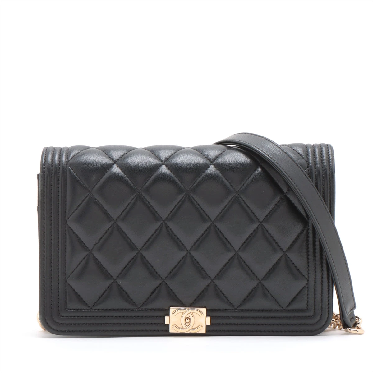 CHANEL シャネル ボーイシャネル ラムスキン 黒 ゴールドチェーン
