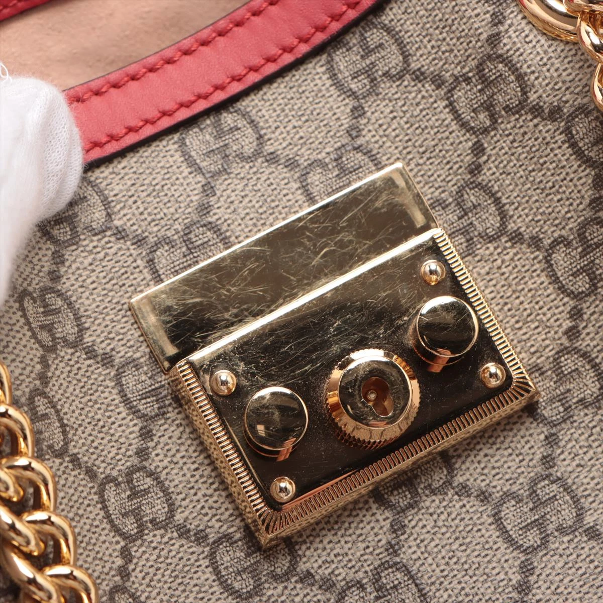 グッチ GGスプリーム PVC×レザー チェーンショルダーバッグ ベージュ