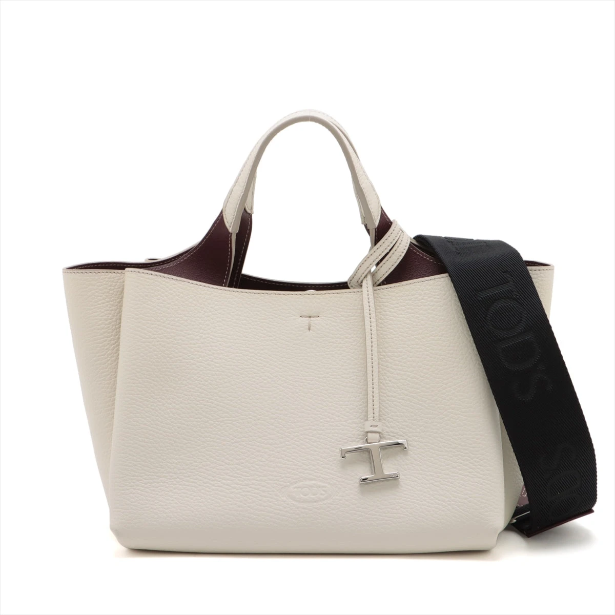 トッズ T タイムレス レザー 2WAYハンドバッグ ホワイト 側面の変色  