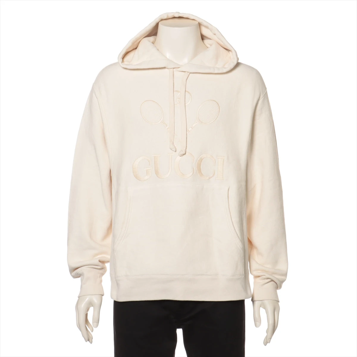 完売必至【グッチ】ロゴパーカー コットン オフホワイト GUCCI パーカー GGロゴ プリント フード付き シンプル