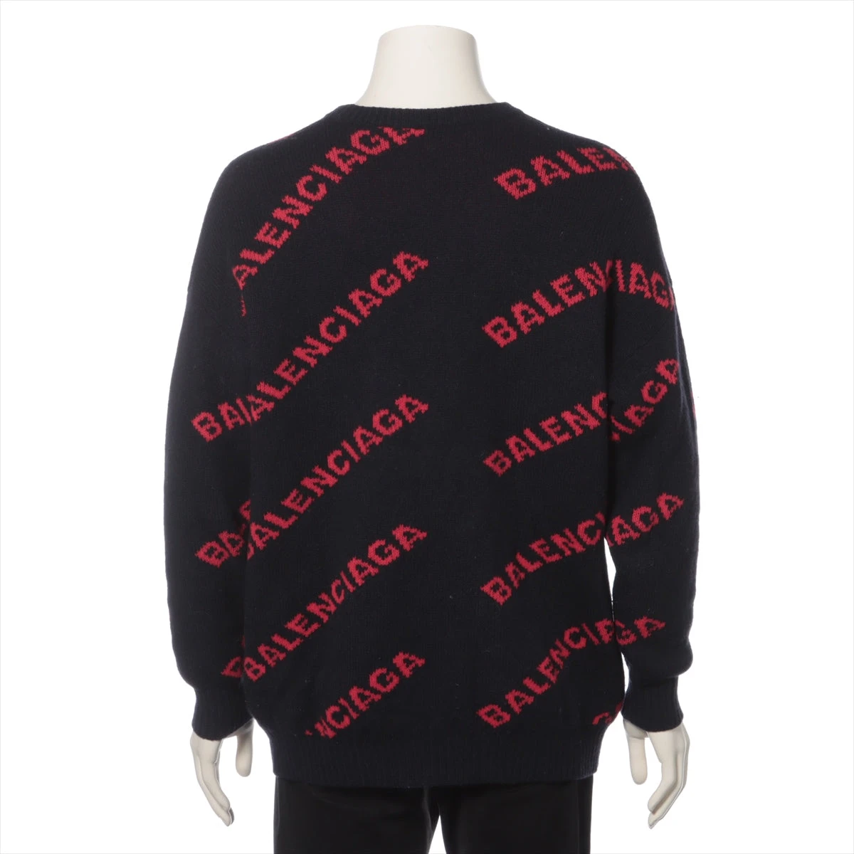 BALENCIAGA ニット・セーター ネイビー・レッド バレンシアガ 18SS ウール セーター XS メンズ ネイビー×レッド