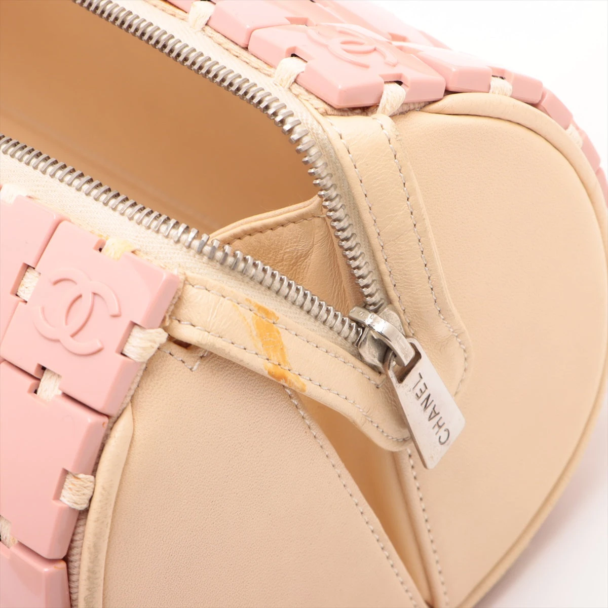 シャネル パズル プラスチック×レザー ハンドバッグ ベージュ×ピンク