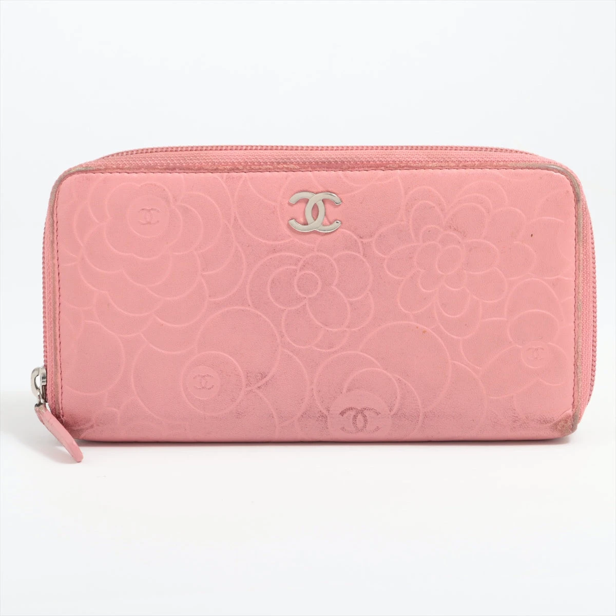 【極美品✨】シャネル カメリア 型押し ラウンドジップ 長財布 ピンク CHANEL シャネル ラウンドファスナー長財布 カメリア レザー
