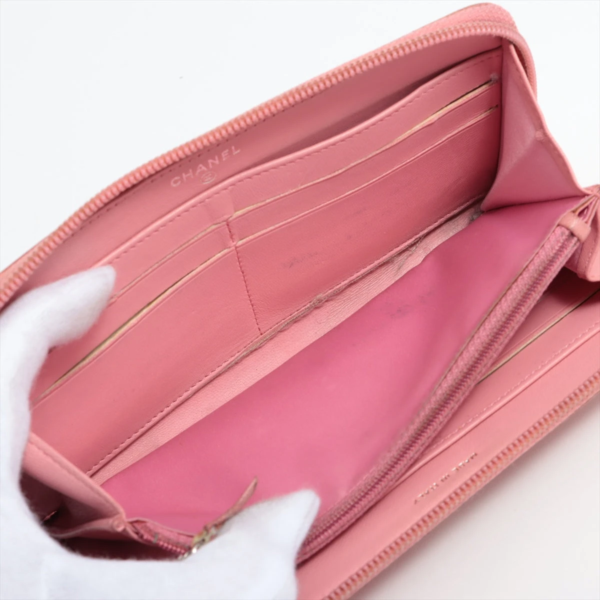 シャネル カメリア ラムスキン ラウンドジップウォレット ピンク