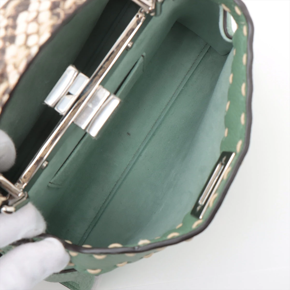 FENDI ピーカブー　スモール　セレリア レザー×パイソン グリーン フェンディ セレリア ピーカブー アイシーユー スモール レザー
