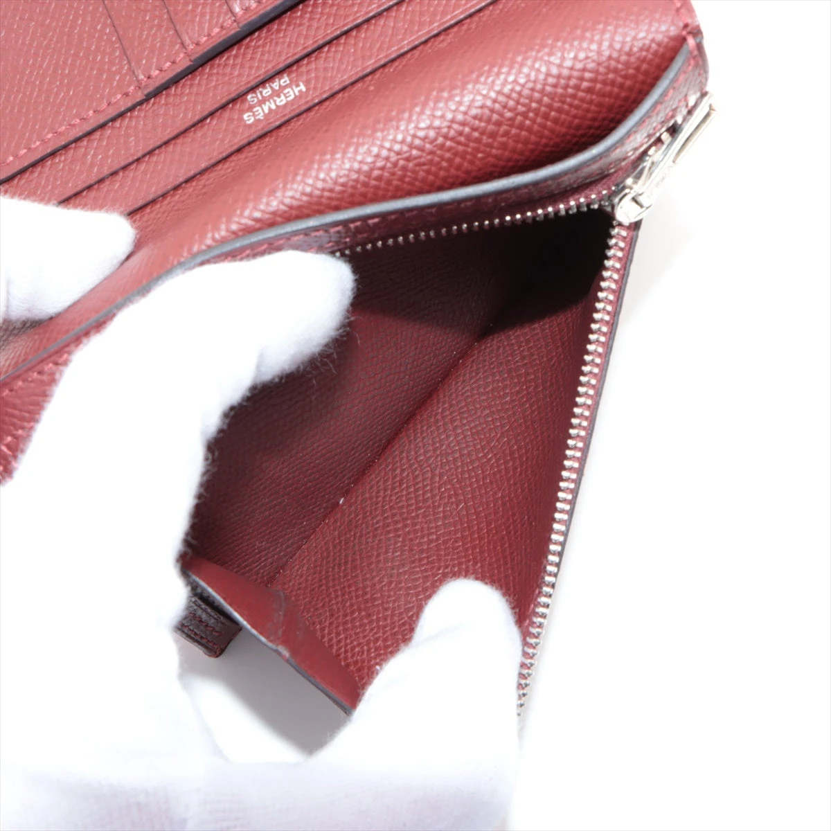 エルメス ベアン コンパクト ヴォーエプソン シルバー レッド　レザー HERMES（エルメス） 財布 ベアンコンパクト タッチ フランボワーズ