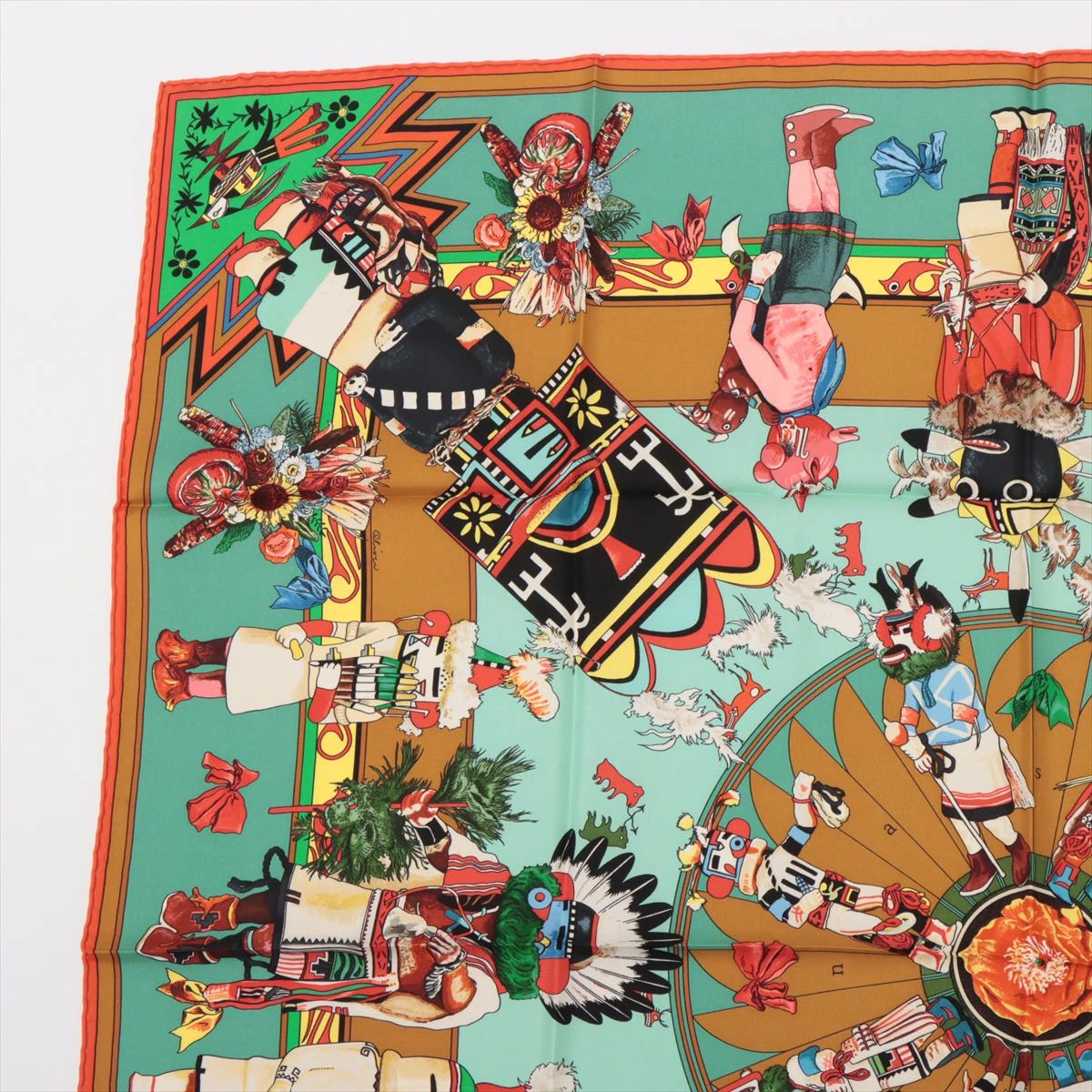 エルメス カレ90 Kachinas カチナ スカーフ シルク グリーン
