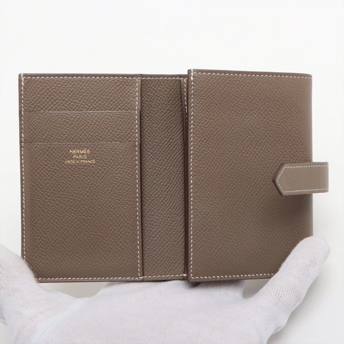 エルメス ベアンコンパクト ヴォーエプソン 財布 エトゥープ ゴールド