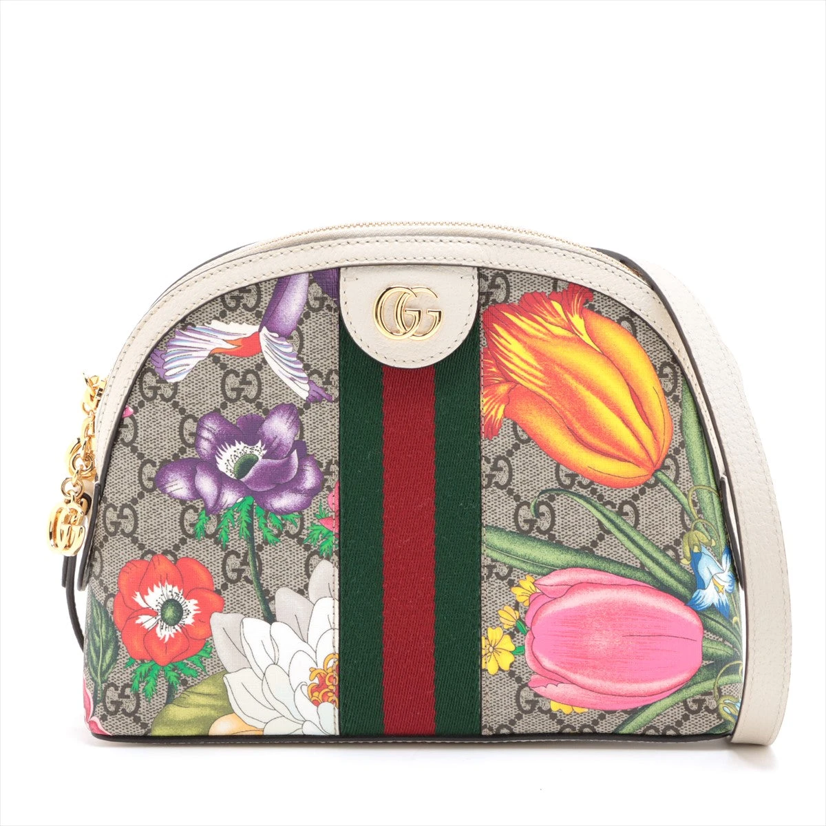 GUCCI フローラ 白×花柄マルチカラー ショルダーバッグ 美品 