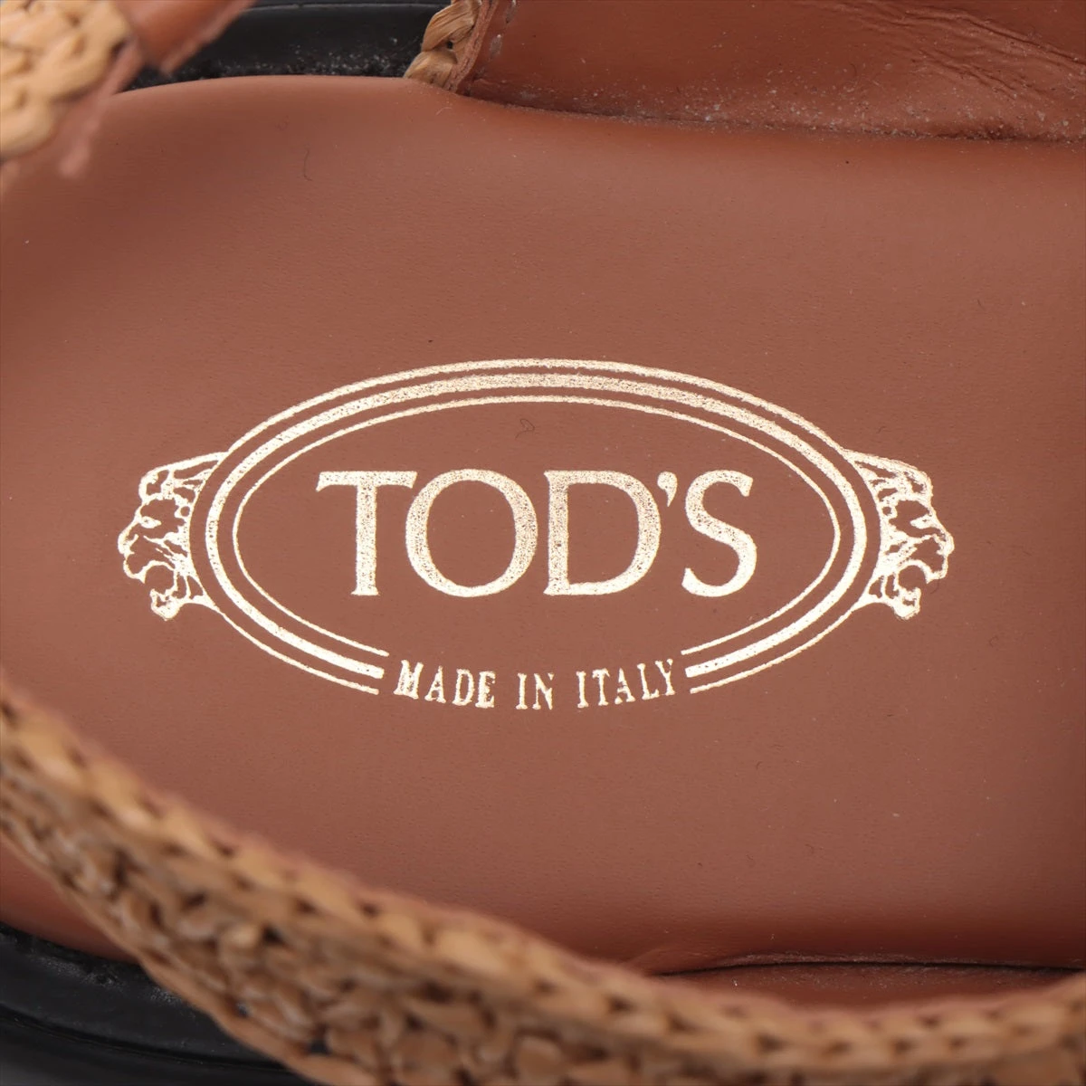 トッズ ラフィア×レザー サンダル 34.5 レディース ブラウン
