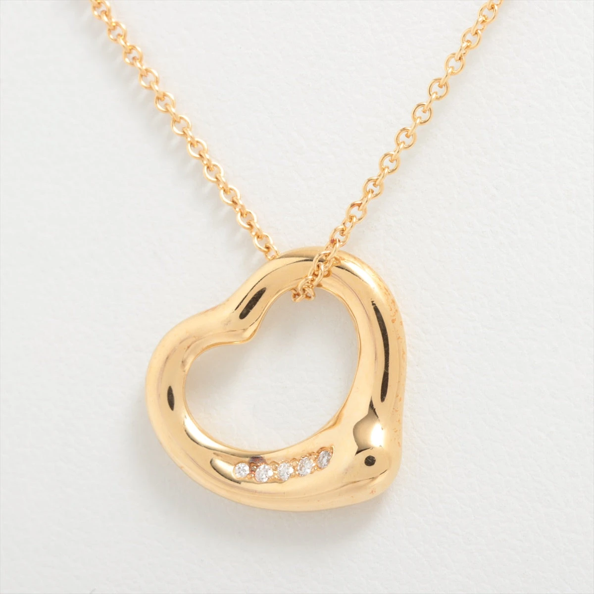 ティファニー オープンハート 5P ダイヤ ネックレス 750 YG 4.6g