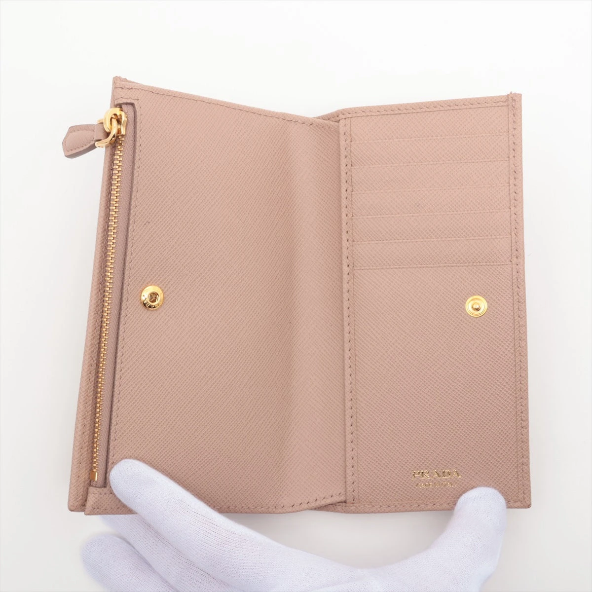 プラダ サフィアーノ トライアング 1ML009 レザー 財布 ベージュ