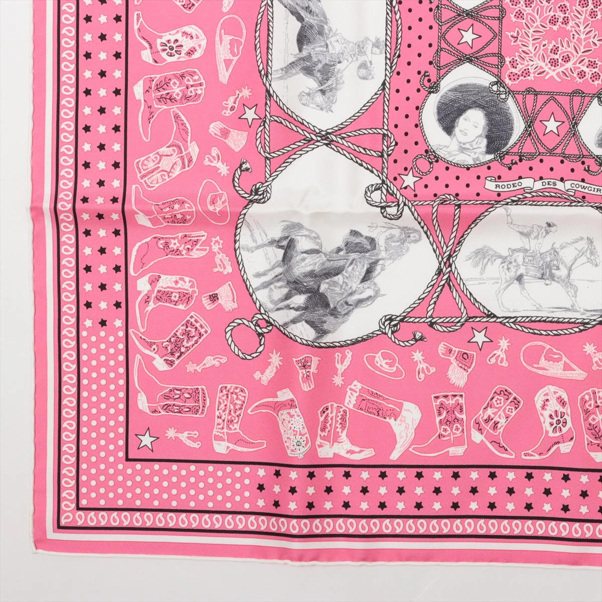 【美品】HERMES カレ55 ロデオRODEO DES COWGIRLS エルメス カレ55 カウガールたちのロデオ RODEO DES COWGIRLS