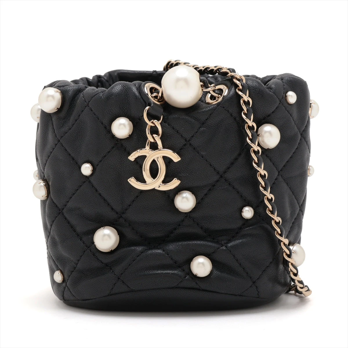 ［美品］シャネル　ラムスキン　マトラッセ　巾着　ショルダーバッグ　てさげ CHANEL シャネル ラムスキン マトラッセ 巾着型 チェーン