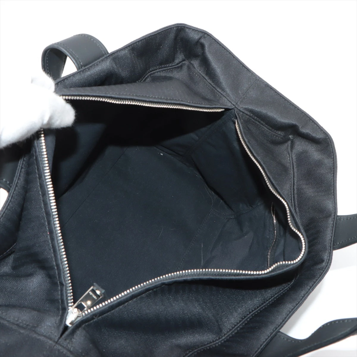 HERMES エルメス アカプルコMM トワルシェブロン×レザー ブラックR72 エルメス アカプルコMM トワルシェブロン×レザー ブラック
