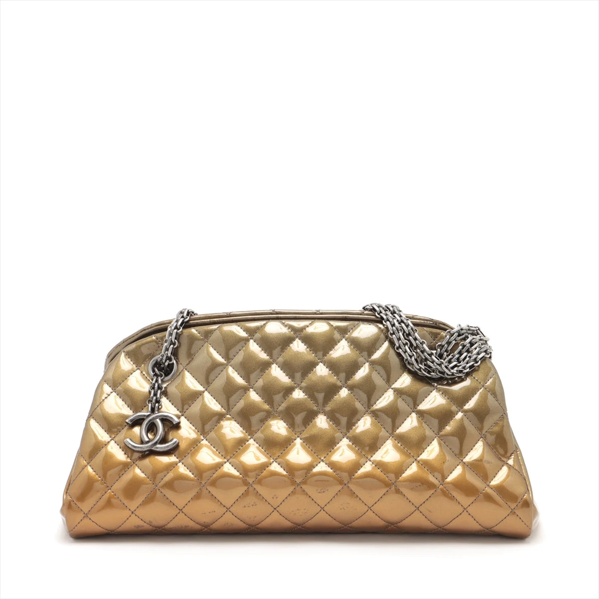 シャネル マトラッセ パテントレザー ボーリングバッグ ゴールド